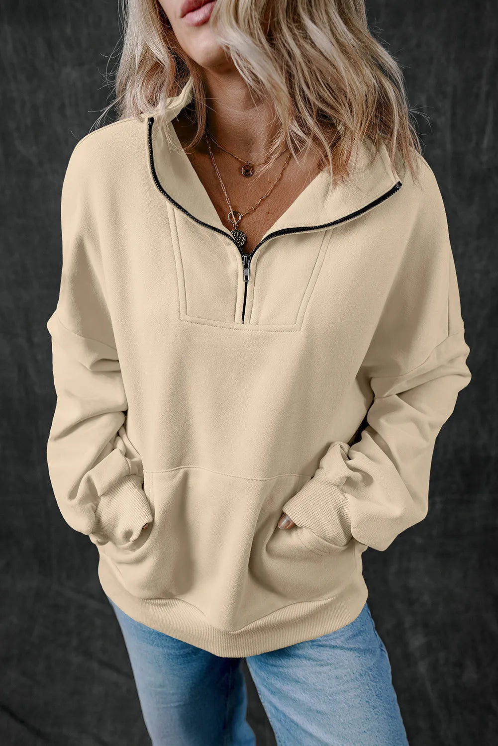 Half Zip Long Sleeve Sweatshirt - All Mine Now Clothing