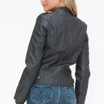 Snobbish PU Leather Biker Jacket with Side Zip Pockets - All Mine Now Clothing