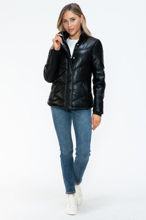 Snobbish Pocketed Zip Up Turtleneck Puffer Jacket - All Mine Now Clothing