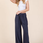 BOMBOM Elastic Waist Wide Leg Pants with Pockets - All Mine Now Clothing