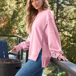 Slit Round Neck Long Sleeve Sweatshirt - All Mine Now Clothing