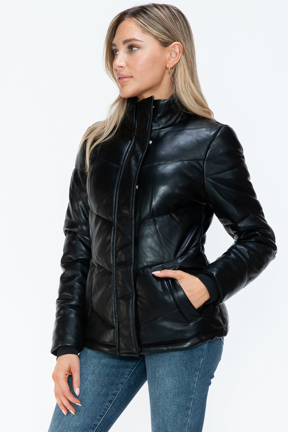 Snobbish Pocketed Zip Up Turtleneck Puffer Jacket - All Mine Now Clothing