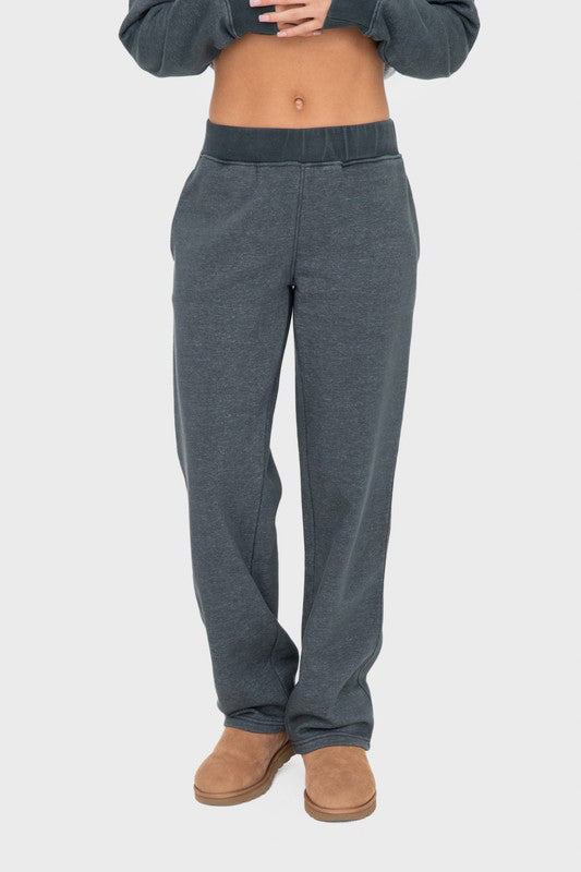 Mono B Elastic Waist Fleece Pants with Pockets - All Mine Now Clothing