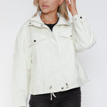 How Dare U Drawstring Hem PU Leather Zip Up Jacket - All Mine Now Clothing