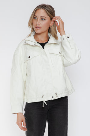 How Dare U Drawstring Hem PU Leather Zip Up Jacket - All Mine Now Clothing