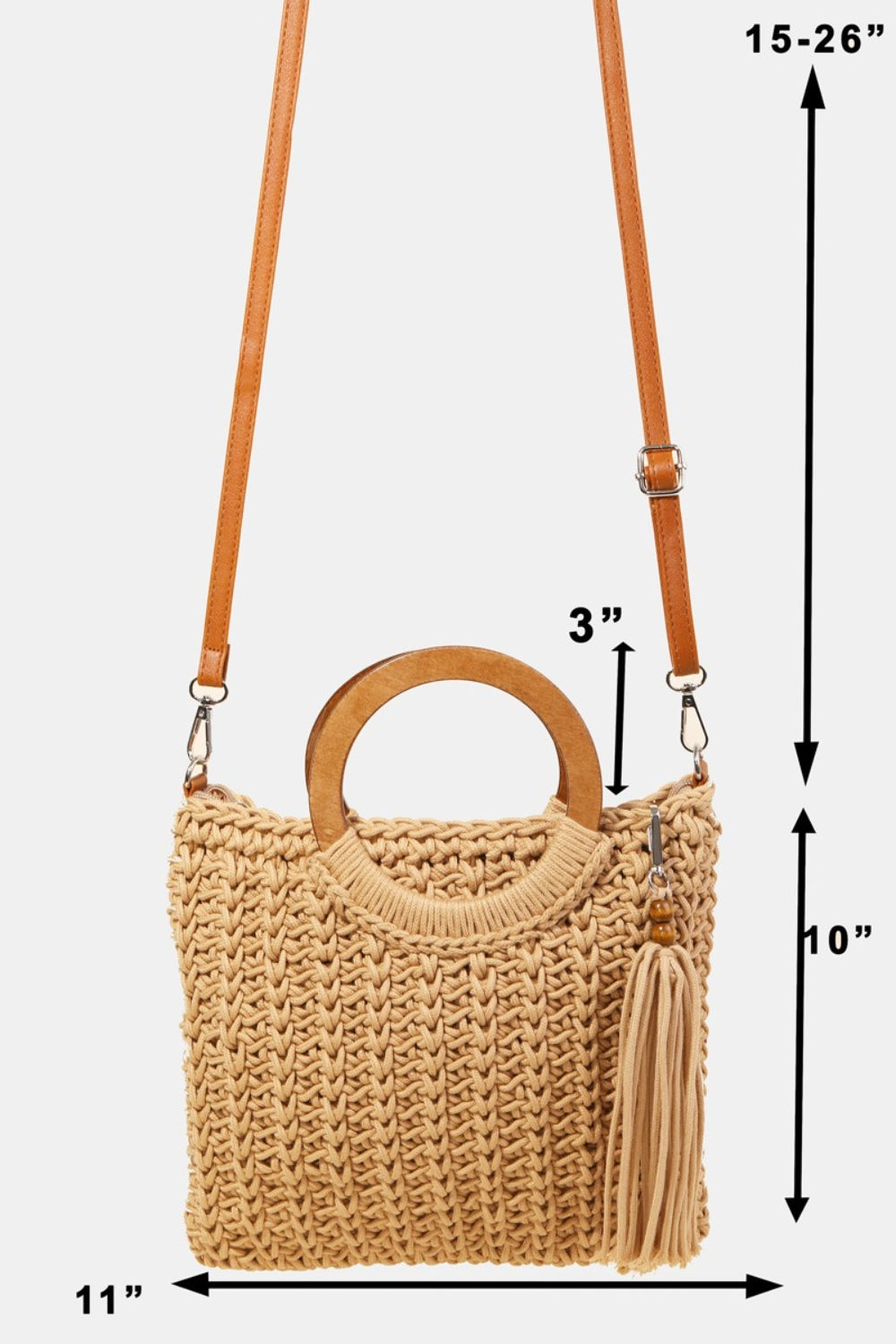 Fame Crochet Knit Convertible Tote Bag with Tassel - All Mine Now Clothing