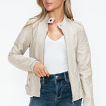 Snobbish PU Leather Biker Jacket with Side Zip Pockets - All Mine Now Clothing