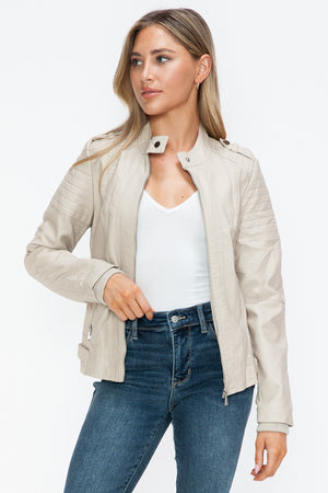 Snobbish PU Leather Biker Jacket with Side Zip Pockets - All Mine Now Clothing