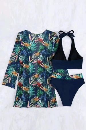 Printed Halter Neck Three-Piece Swim Set - All Mine Now Clothing