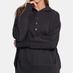 Zenana Half Snap Long Sleeve Hoodie with Kangaroo Pocket - All Mine Now Clothing