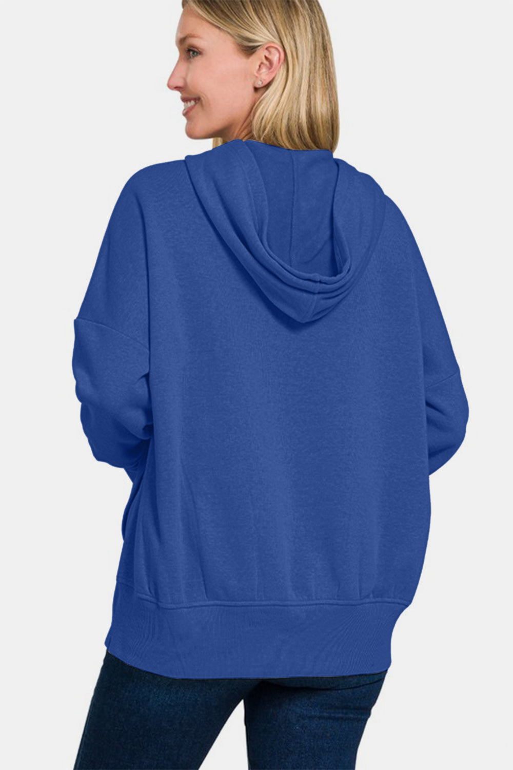 Zenana Half Snap Long Sleeve Hoodie with Kangaroo Pocket - All Mine Now Clothing