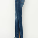 RISEN Full Size High Rise Side Shadow Seam Detail Slit Flare Jeans Trendsi