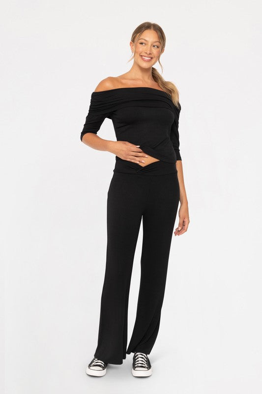 Mono B Cross Pleat Flare Pants - All Mine Now Clothing