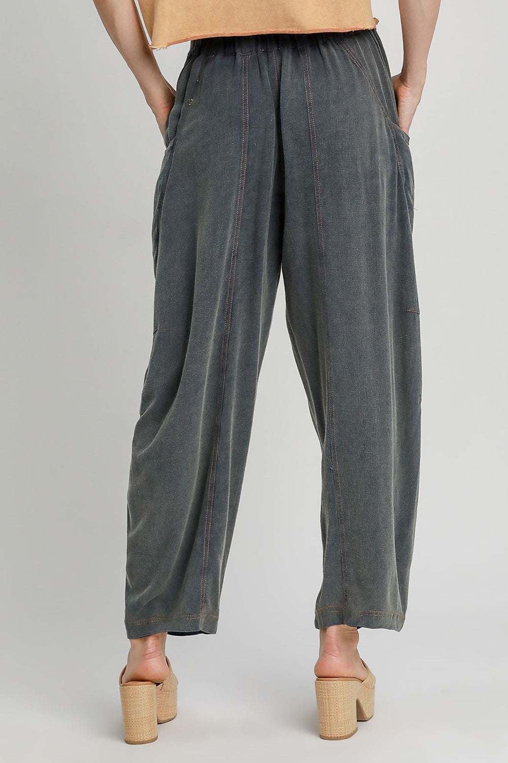 Umgee Elastic Waist Baggy Fit Pants with Pockets - All Mine Now Clothing