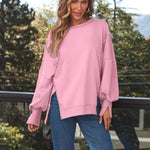 Slit Round Neck Long Sleeve Sweatshirt - All Mine Now Clothing