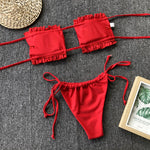 Frill Trim Ruched Bikini Set - All Mine Now Clothing