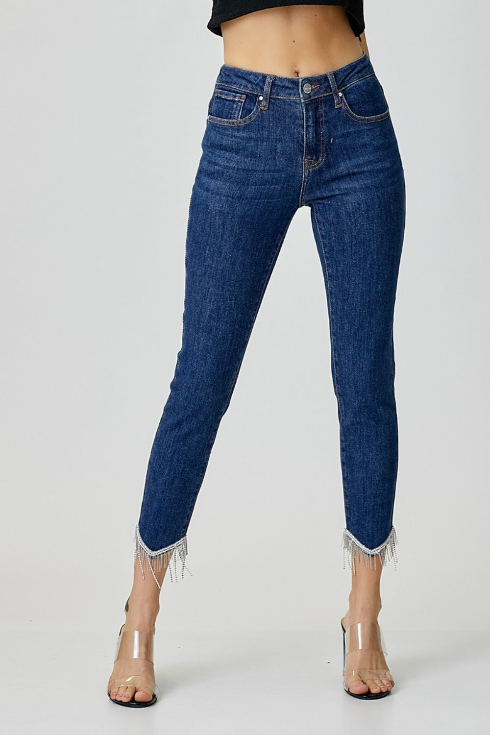 RISEN Full Size Embellished Mid Rise Crop Skinny Jeans - All Mine Now Clothing