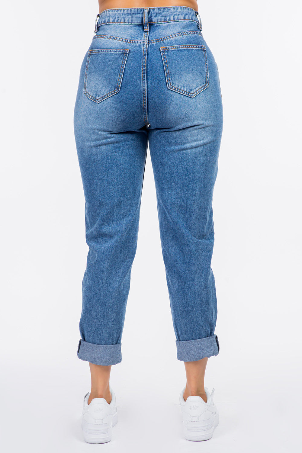 American Bazi High Waist Pleated Waist Mom Jeans Trendsi