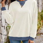 Lovelet Contrast Round Neck Long Sleeve Sweatshirt - All Mine Now Clothing