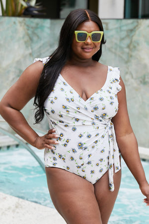 Marina West Swim Float On Ruffle Faux Wrap One-Piece in Daisy Cream - All Mine Now Clothing