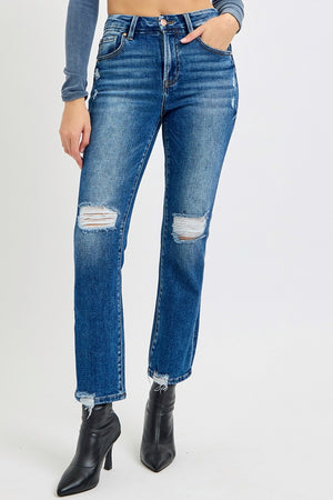 RISEN Full Size High Rise Distressed Crop Straight Jeans - All Mine Now Clothing