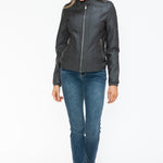 Snobbish PU Leather Biker Jacket with Side Zip Pockets - All Mine Now Clothing