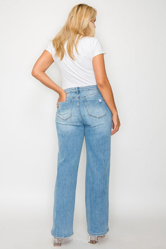 bytos Full Size Distressed High Rise Straight Jeans - All Mine Now Clothing