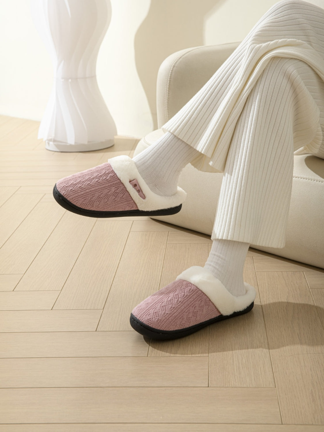 Horn Buckle Furry Texture Flat Slippers - All Mine Now Clothing