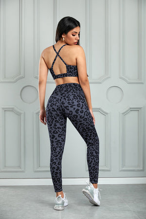 Leopard Cutout Sports Bra and Leggings Set - All Mine Now Clothing