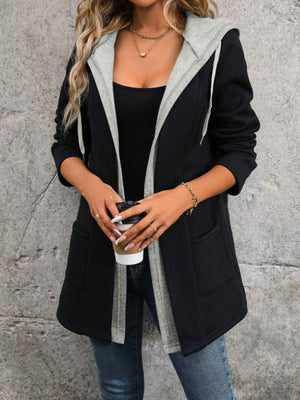 Drawstring Long Sleeve Hooded Jacket - All Mine Now Clothing