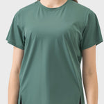 Millennia Slit Round Neck Short Sleeve Active T-Shirt - All Mine Now Clothing