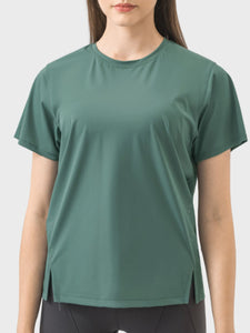 Millennia Slit Round Neck Short Sleeve Active T-Shirt - All Mine Now Clothing