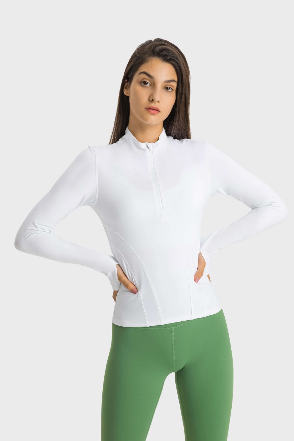 Millennia Half Zip Thumbhole Sleeve Sports Top - All Mine Now Clothing