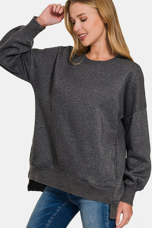 Zenana High-Low Acid Wash Fleece Sweatshirt - All Mine Now Clothing