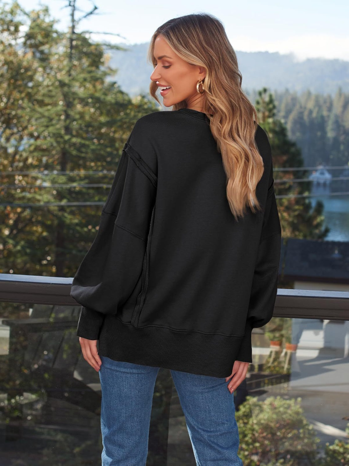 Slit Round Neck Long Sleeve Sweatshirt - All Mine Now Clothing