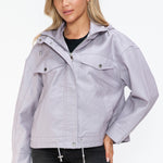 How Dare U Drawstring Hem PU Leather Zip Up Jacket - All Mine Now Clothing