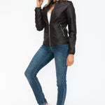 Snobbish PU Leather Biker Jacket with Side Zip Pockets - All Mine Now Clothing