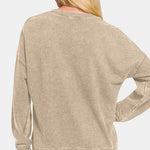 Zenana Washed Round Neck Dropped Shoulder Sweatshirt - All Mine Now Clothing