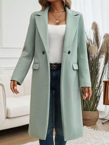 Devine Pocketed Collared Neck Long Sleeve Coat - All Mine Now Clothing