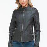 Snobbish PU Leather Biker Jacket with Side Zip Pockets - All Mine Now Clothing