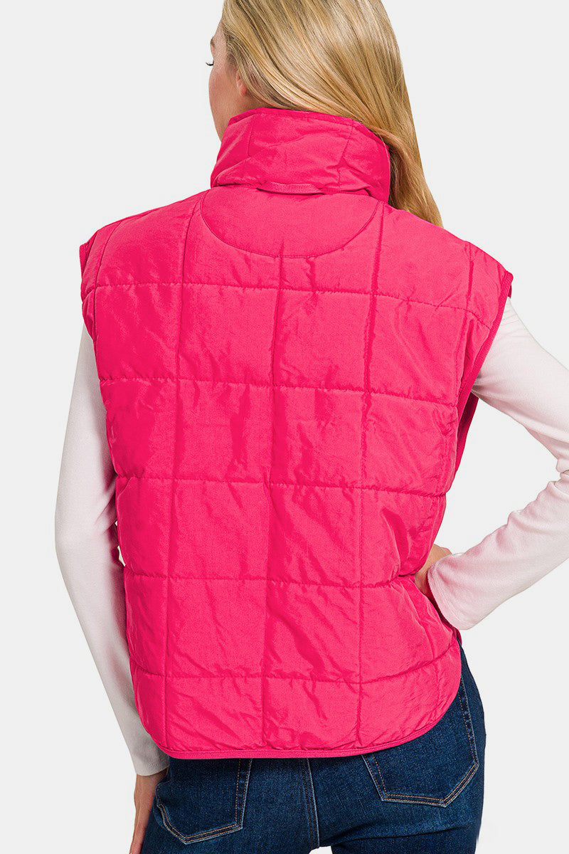 Zenana Zip Up Cropped Puffer Vest with Pockets - All Mine Now Clothing