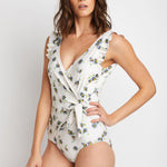 Marina West Swim Float On Ruffle Faux Wrap One-Piece in Daisy Cream - All Mine Now Clothing