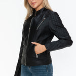 Snobbish Faux Leather Zip Up Mock Neck Jacket - All Mine Now Clothing