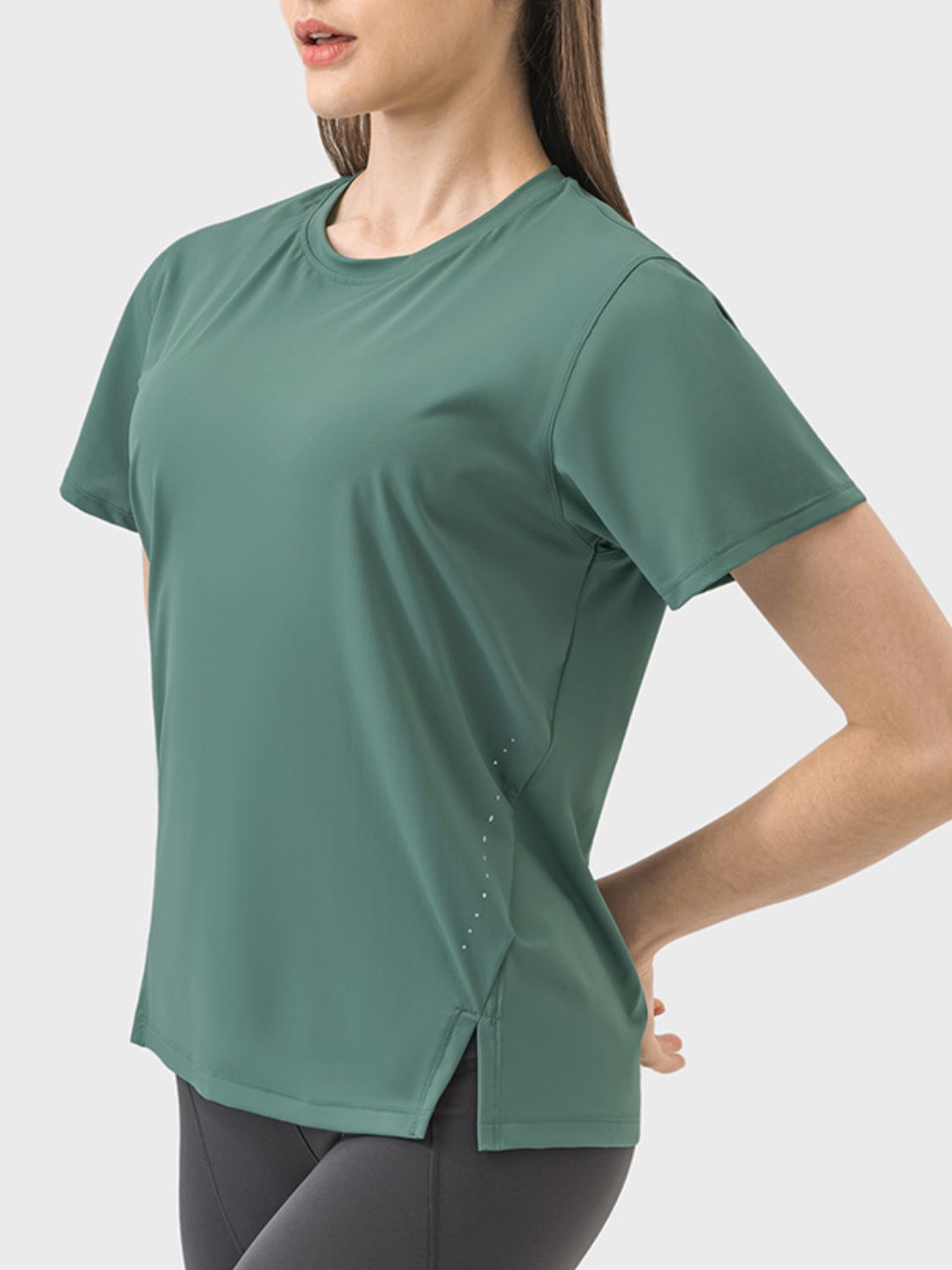 Millennia Slit Round Neck Short Sleeve Active T-Shirt - All Mine Now Clothing