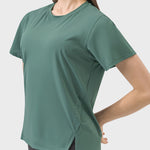 Millennia Slit Round Neck Short Sleeve Active T-Shirt - All Mine Now Clothing