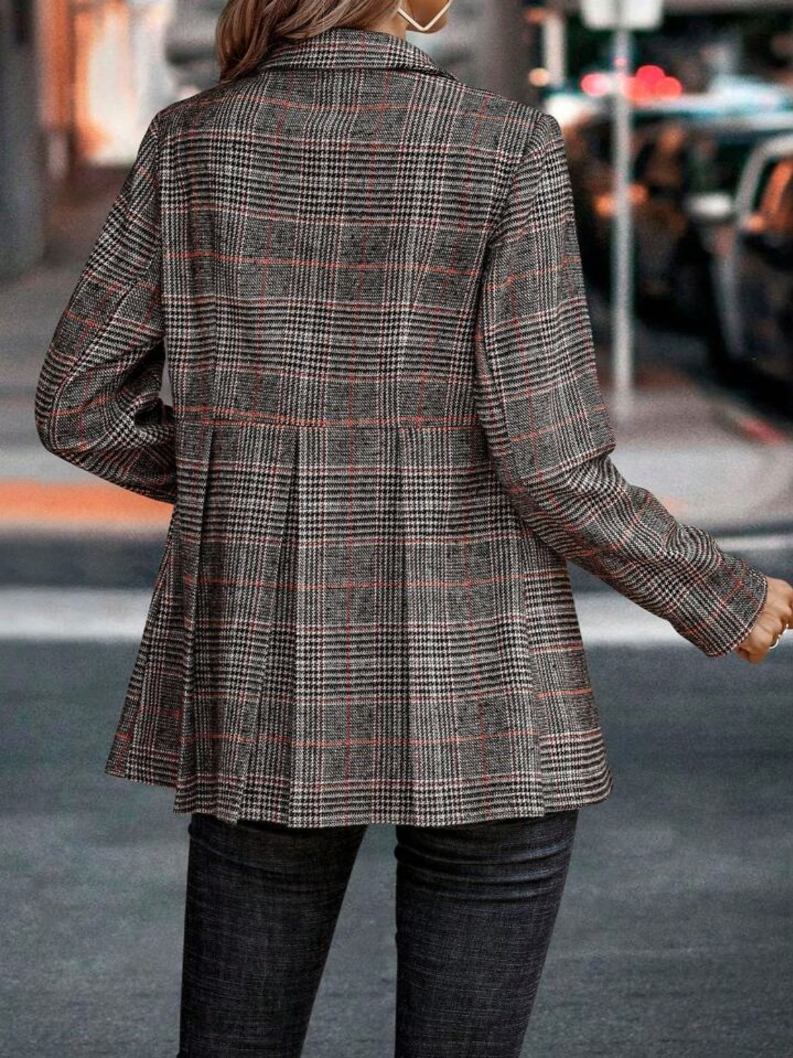 Plaid Button Up Blazer with Lapel Collar Trendsi