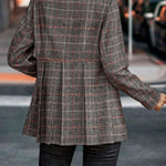 Plaid Button Up Blazer with Lapel Collar Trendsi