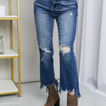 RISEN Frayed Hem Distressed Cropped Jeans - All Mine Now Clothing