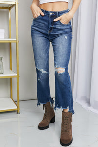 RISEN Frayed Hem Distressed Cropped Jeans - All Mine Now Clothing