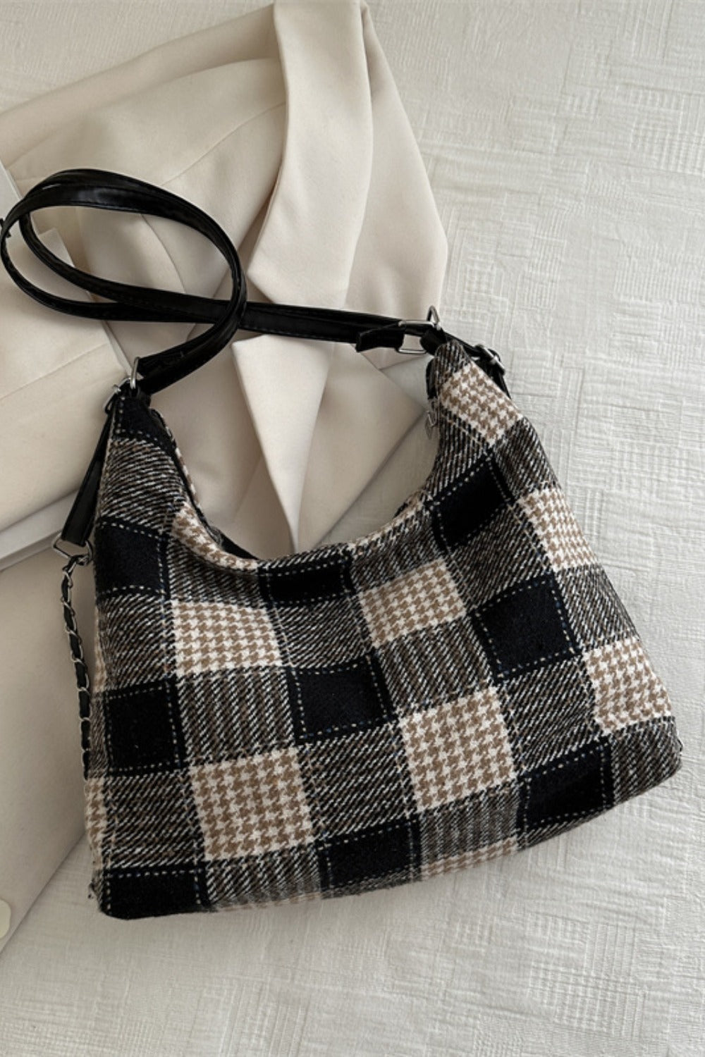 Plaid Adjustable Strap Handbag - All Mine Now Clothing